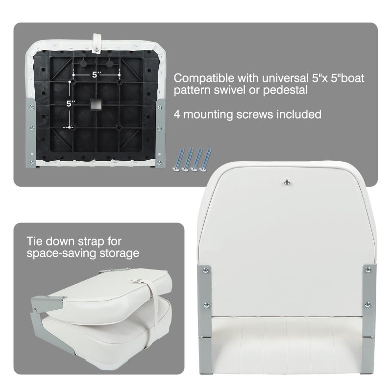 Leader Accessories Deluxe Folding Marine Boat Seat (White) - Image 5